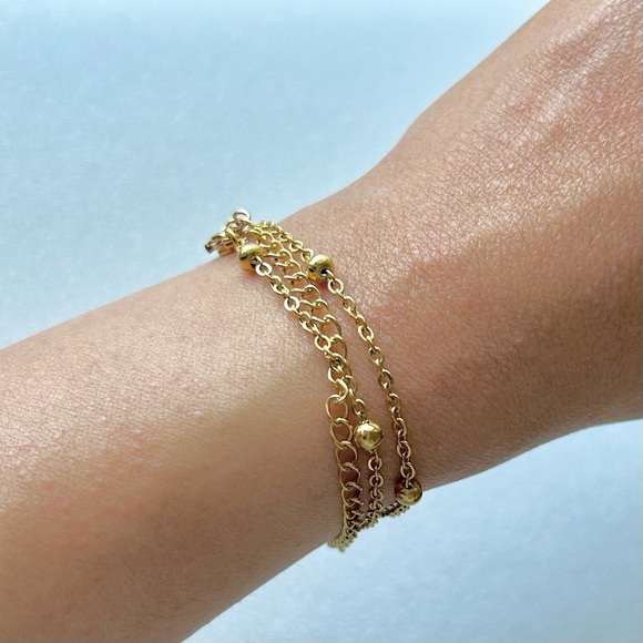 Vintage Gold Plated Wrap Around Bracelet Link and Ball Design 15โ - Picture 4 of 6